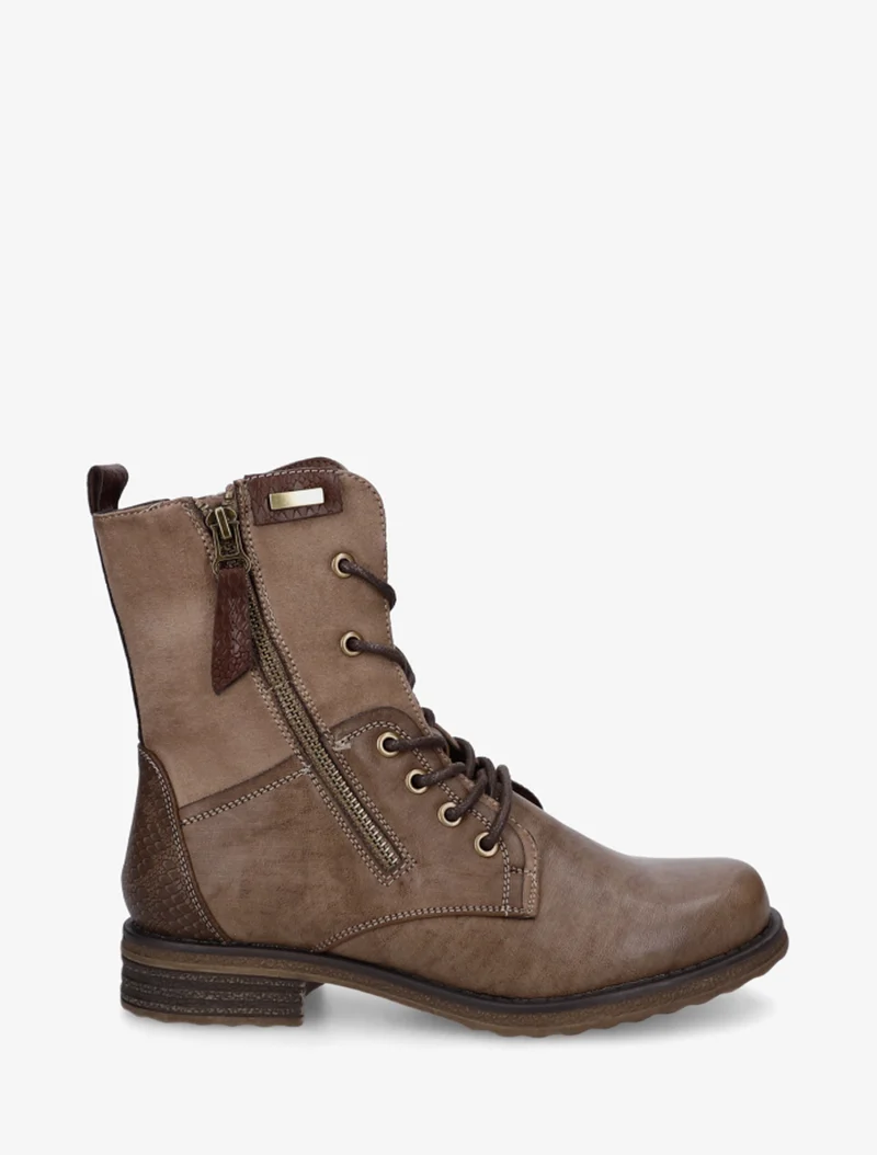 Bottines bimatière à lacets - Taupe