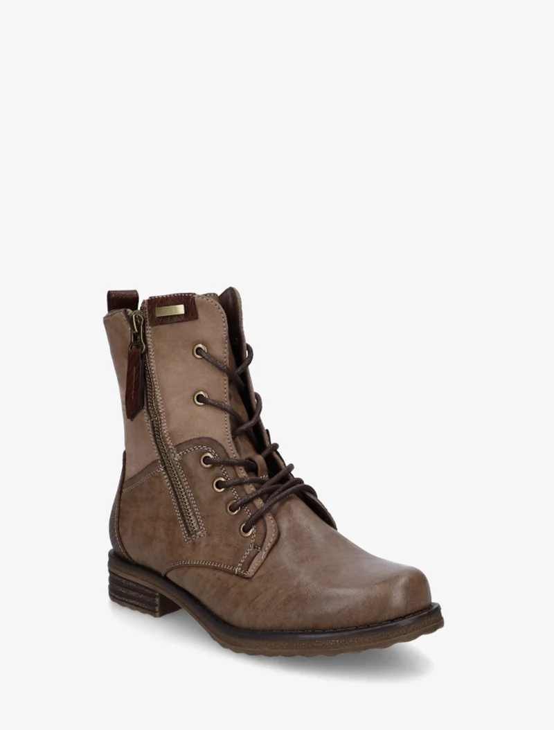 Bottines bimatière à lacets - Taupe