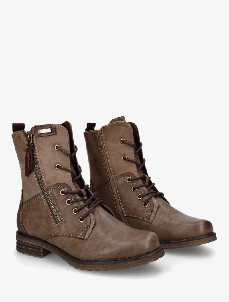 Bottines bimatière à lacets - Taupe