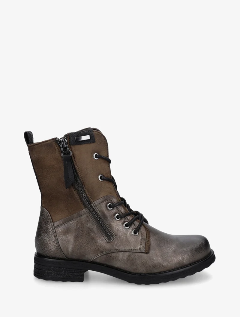 Bottines bimatière à lacets - Kaki foncé