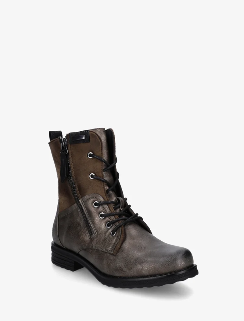 Bottines bimatière à lacets - Kaki foncé