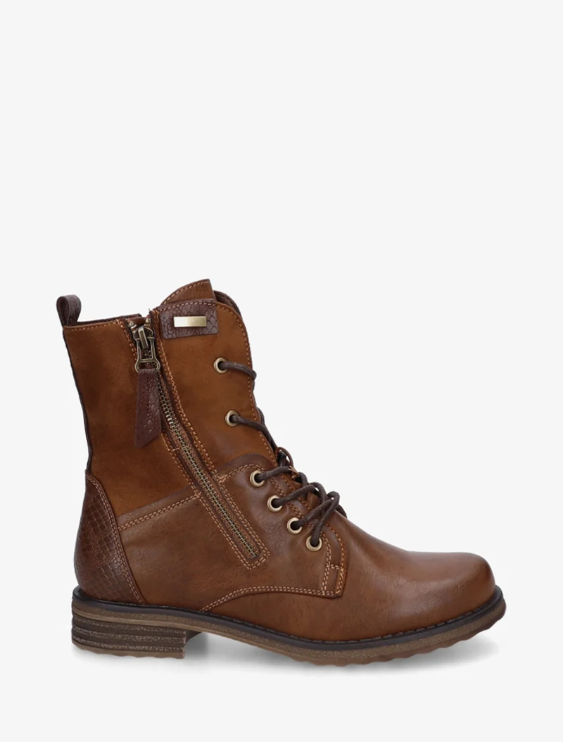 Bottines bimatière à lacets - Camel