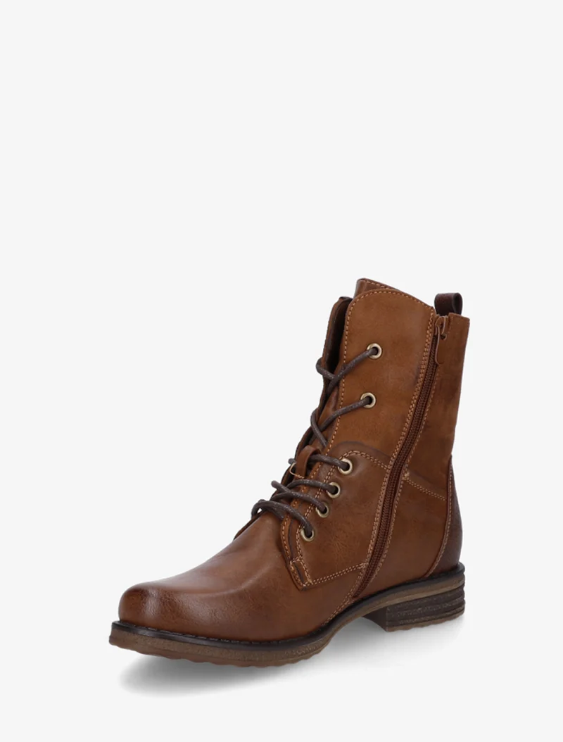 Bottines bimatière à lacets - Camel
