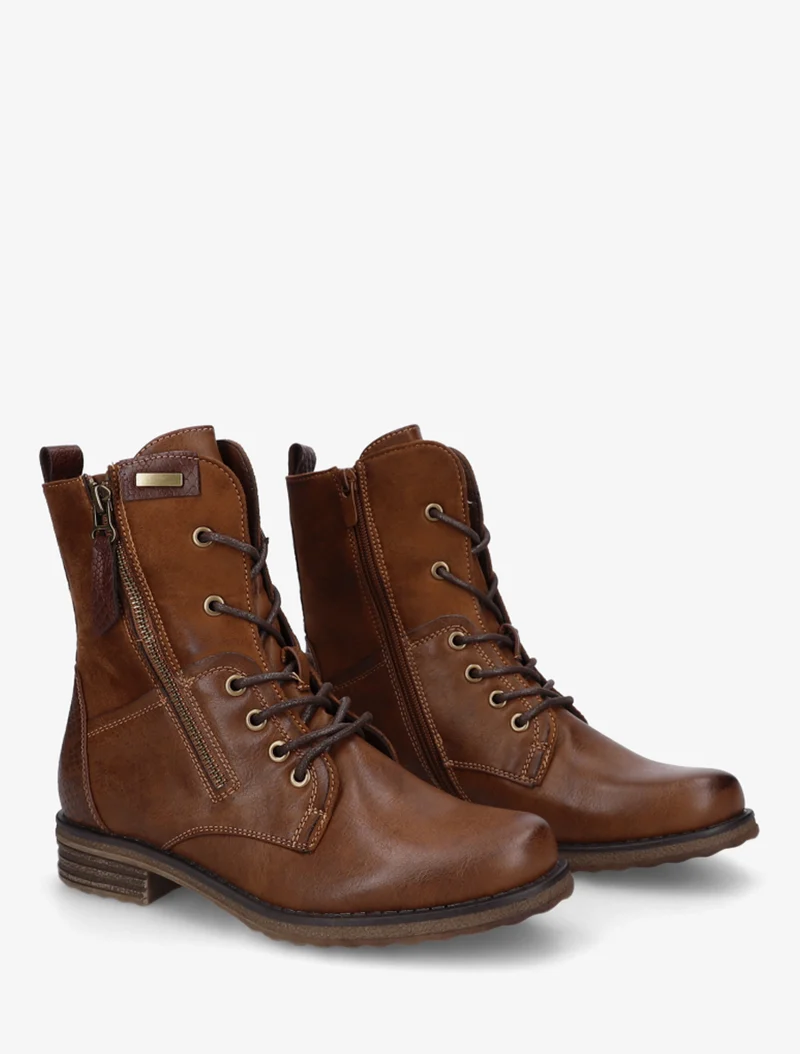 Bottines bimatière à lacets - Camel