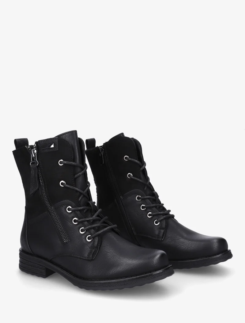 Bottines bimatière à lacets - Noir