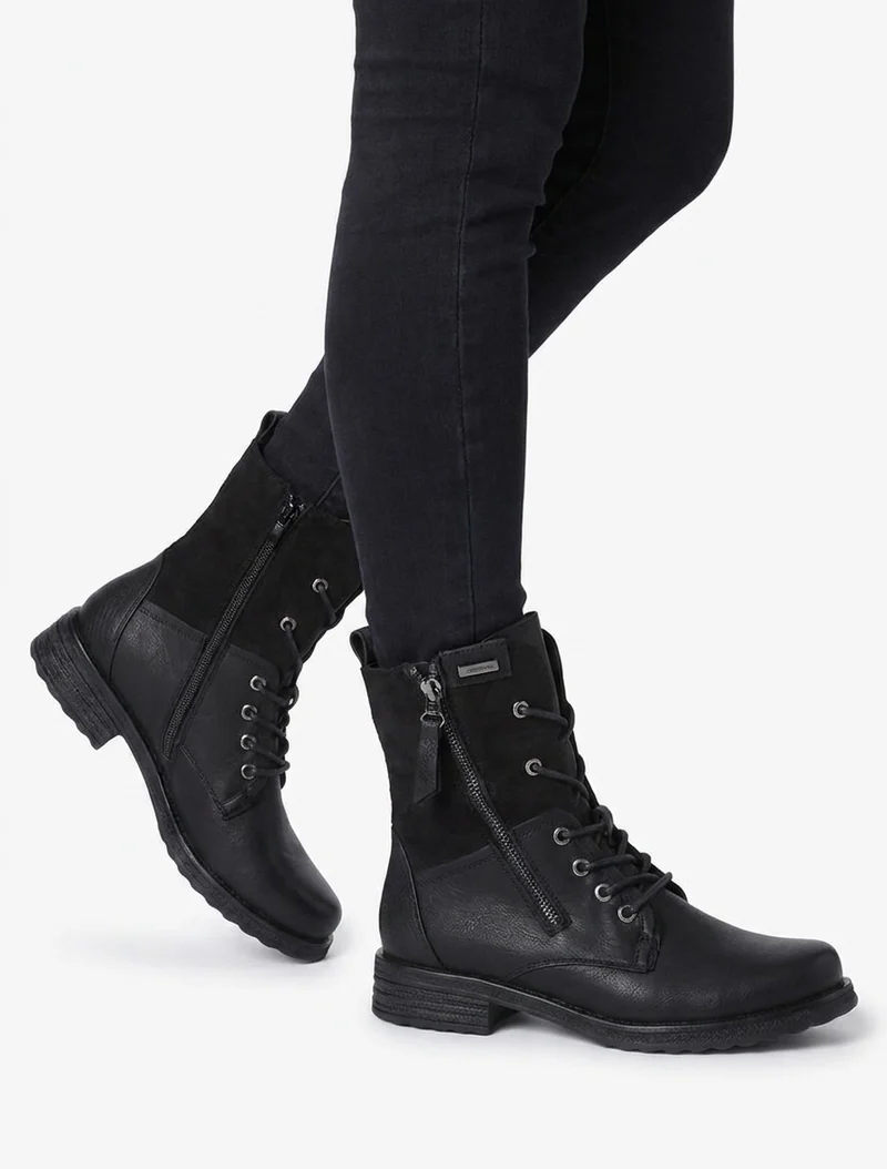 Bottines bimatière à lacets - Noir