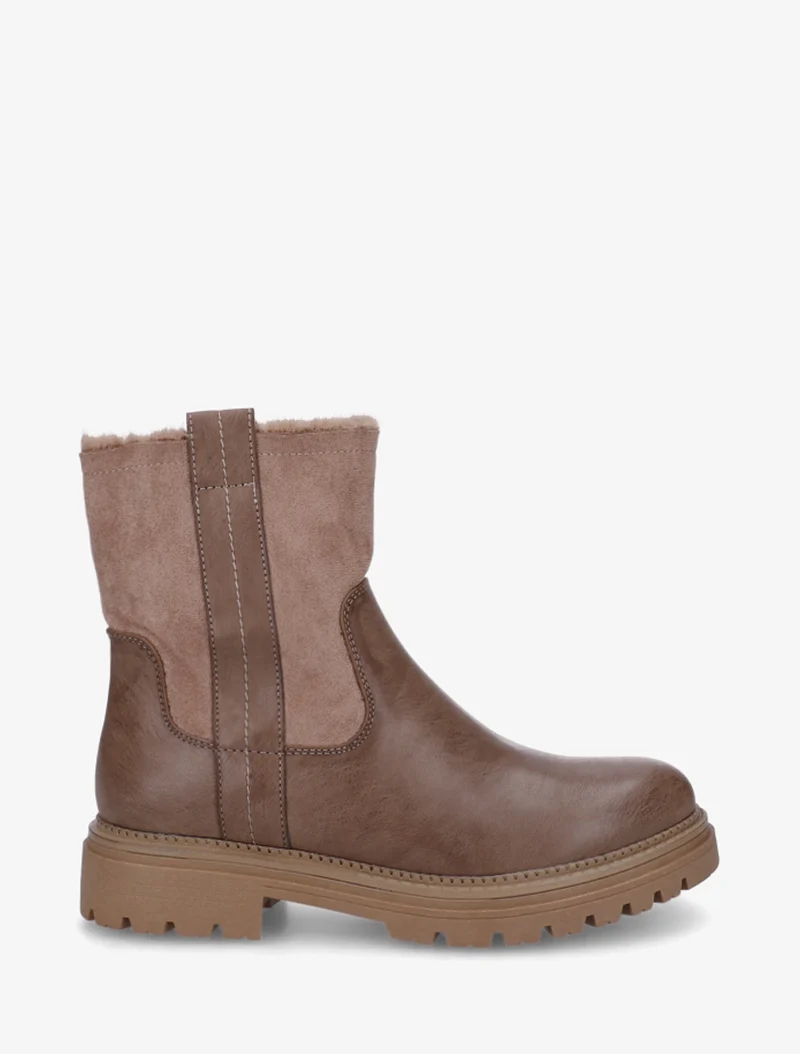 Bottines fourrées en simili et suédine - Taupe