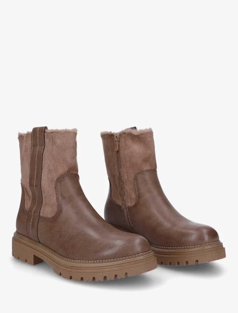 Bottines fourrées en simili et suédine - Taupe