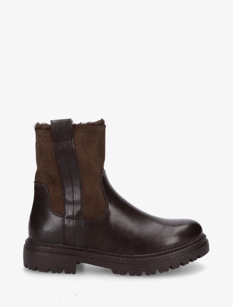 Bottines fourrées en simili et suédine - Marron