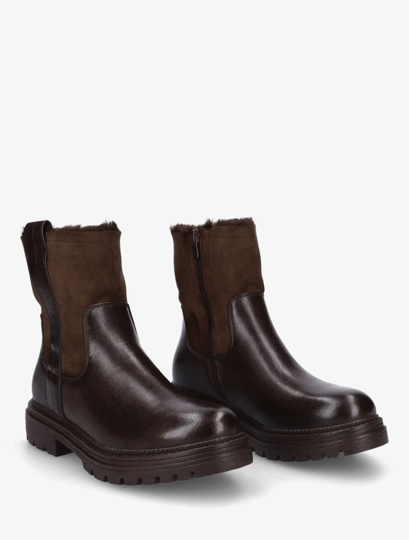 Bottines fourrées en simili et suédine - Marron