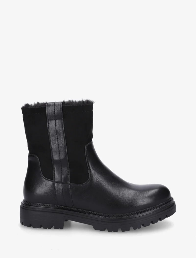 Bottines fourrées en simili et suédine - Noir