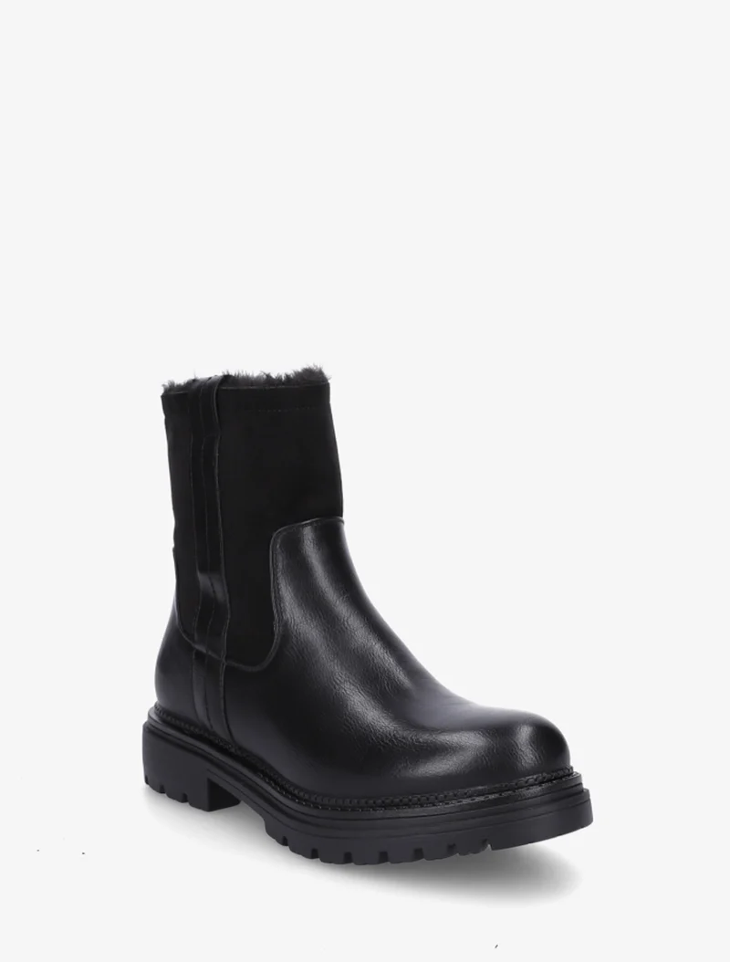 Bottines fourrées en simili et suédine - Noir
