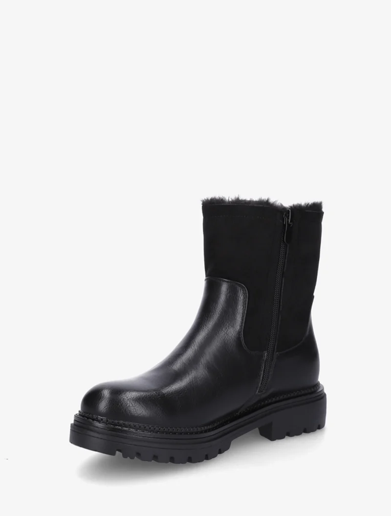 Bottines fourrées en simili et suédine - Noir