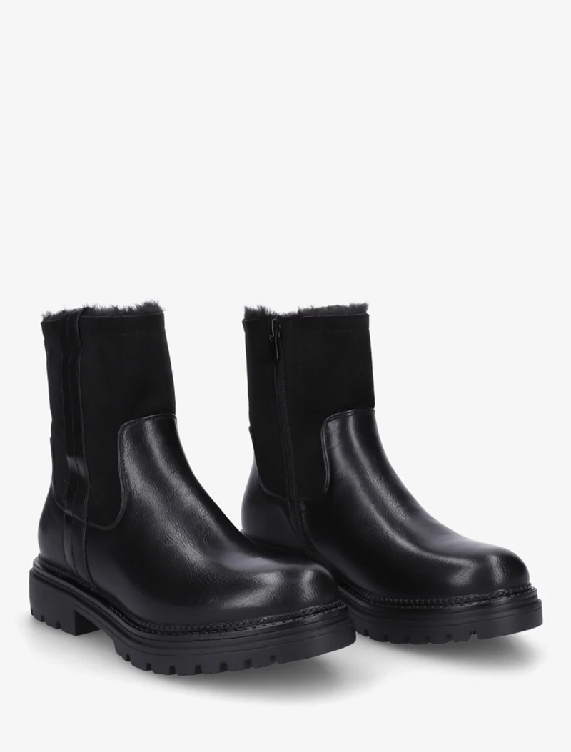 Bottines fourrées en simili et suédine - Noir