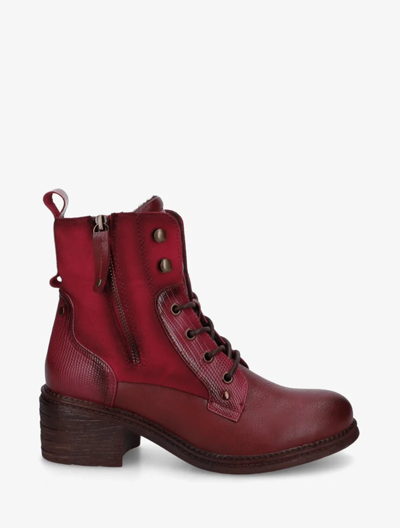 Bottines lacées à zip décoratif - Rouge