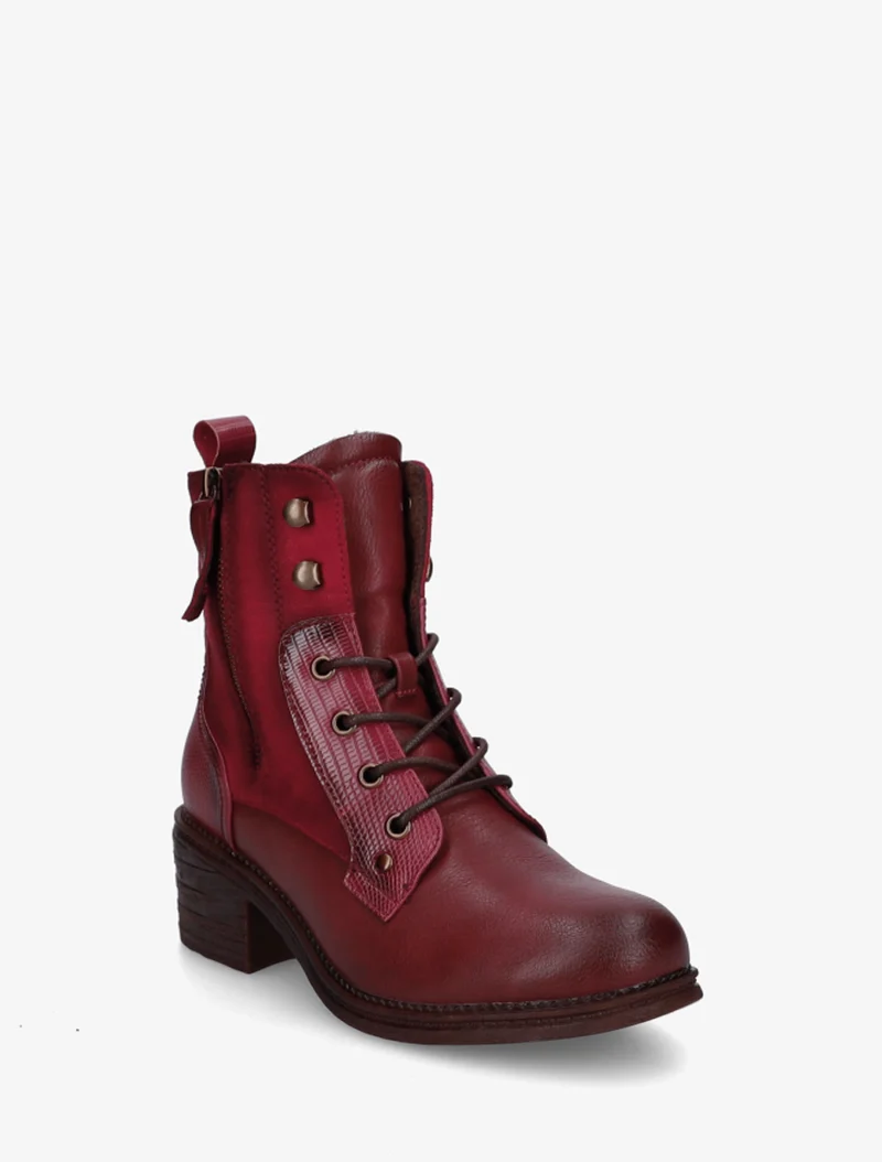 Bottines lacées à zip décoratif - Rouge