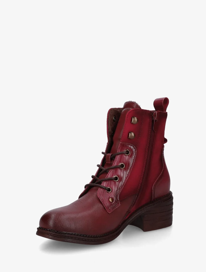 Bottines lacées à zip décoratif - Rouge