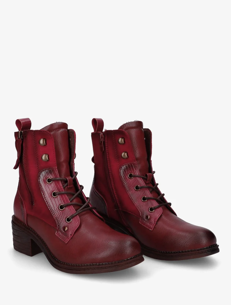 Bottines lacées à zip décoratif - Rouge