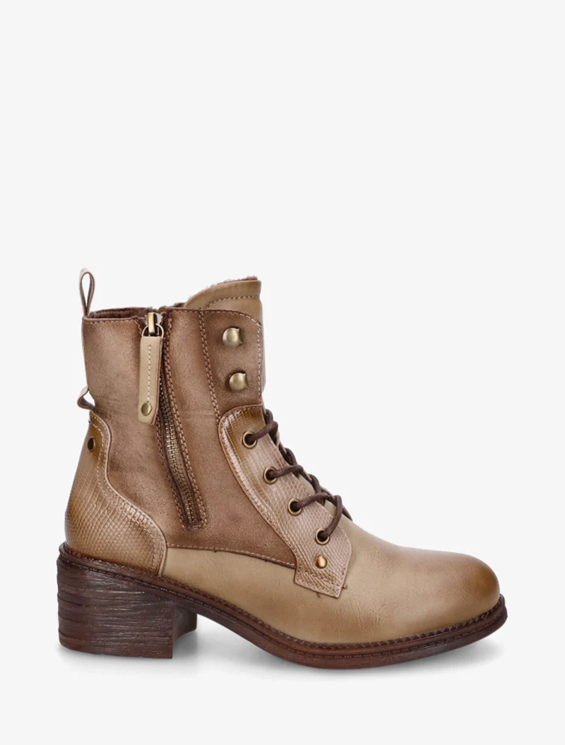 Bottines lacées à zip décoratif - Taupe
