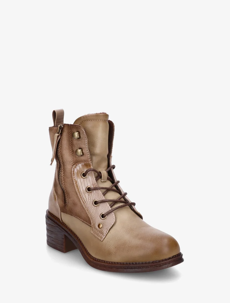 Bottines lacées à zip décoratif - Taupe