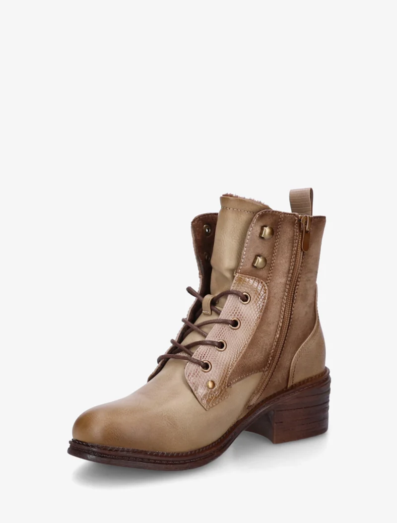 Bottines lacées à zip décoratif - Taupe