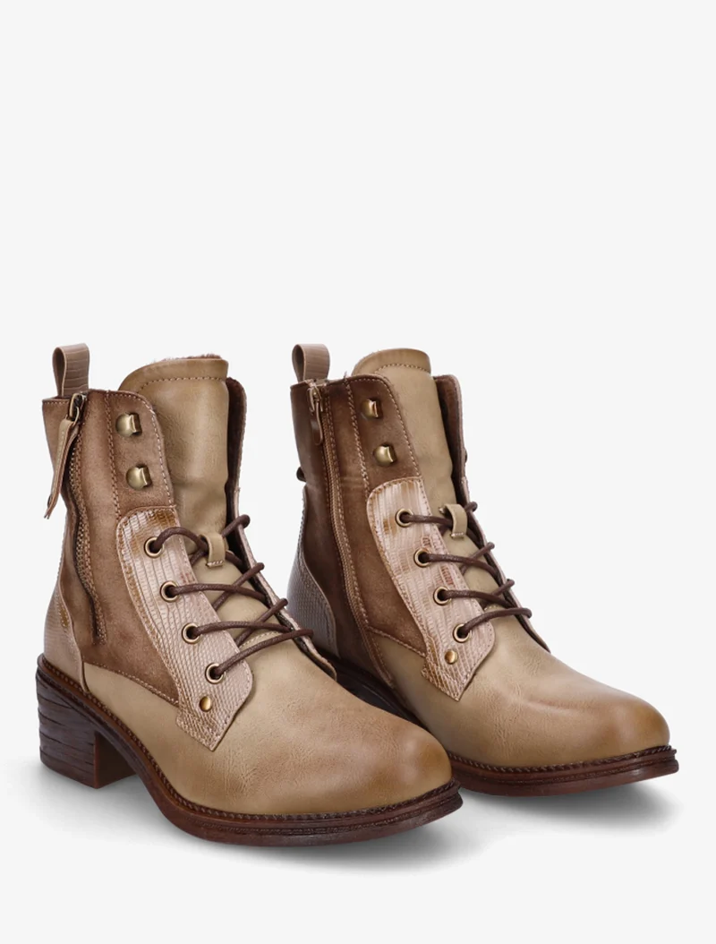 Bottines lacées à zip décoratif - Taupe