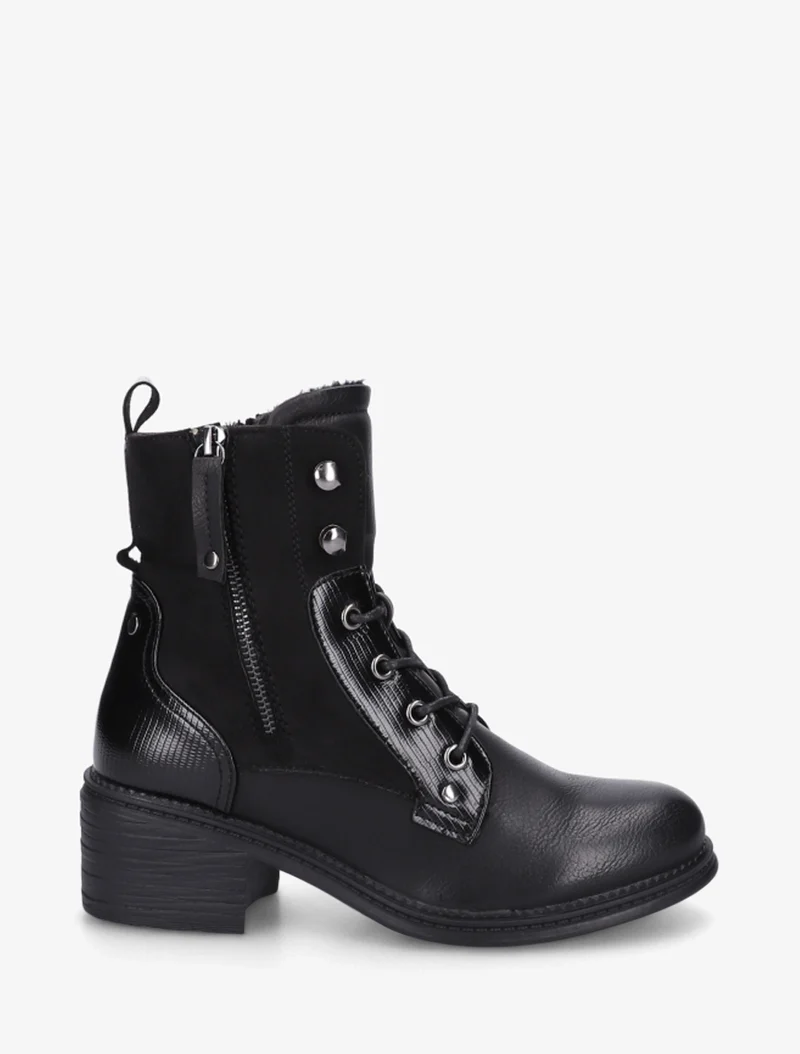 Bottines lacées à zip décoratif - Noir