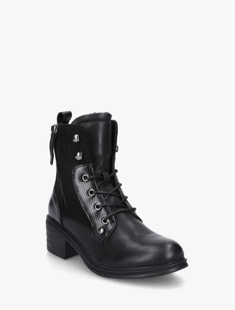 Bottines lacées à zip décoratif - Noir