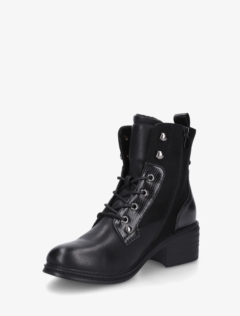 Bottines lacées à zip décoratif - Noir