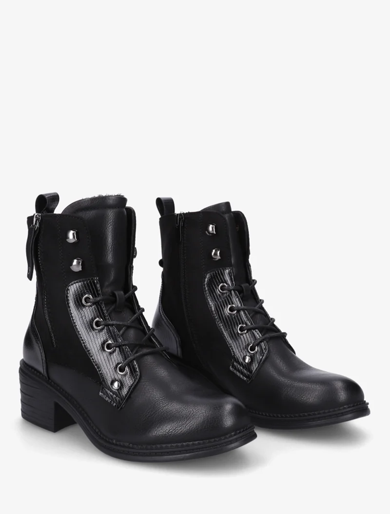 Bottines lacées à zip décoratif - Noir