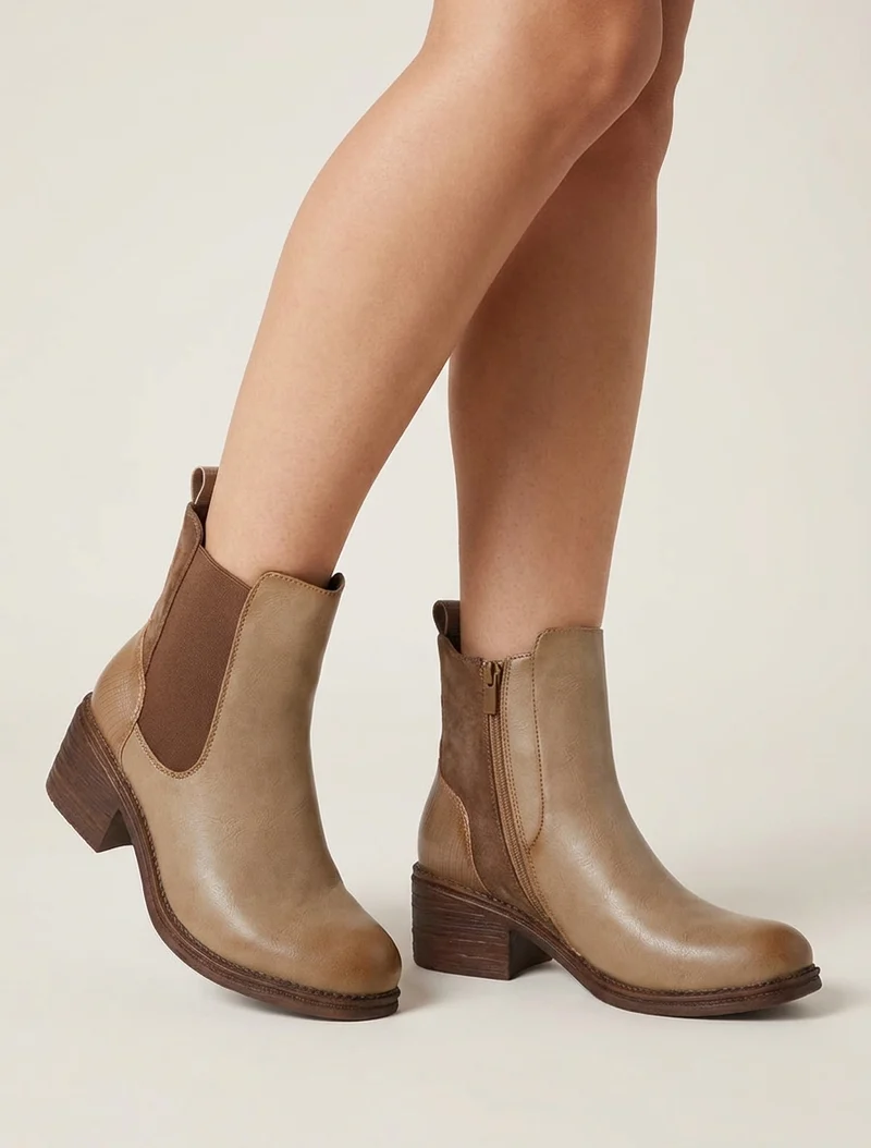 Bottines bimatière à contrefort effet python - Taupe