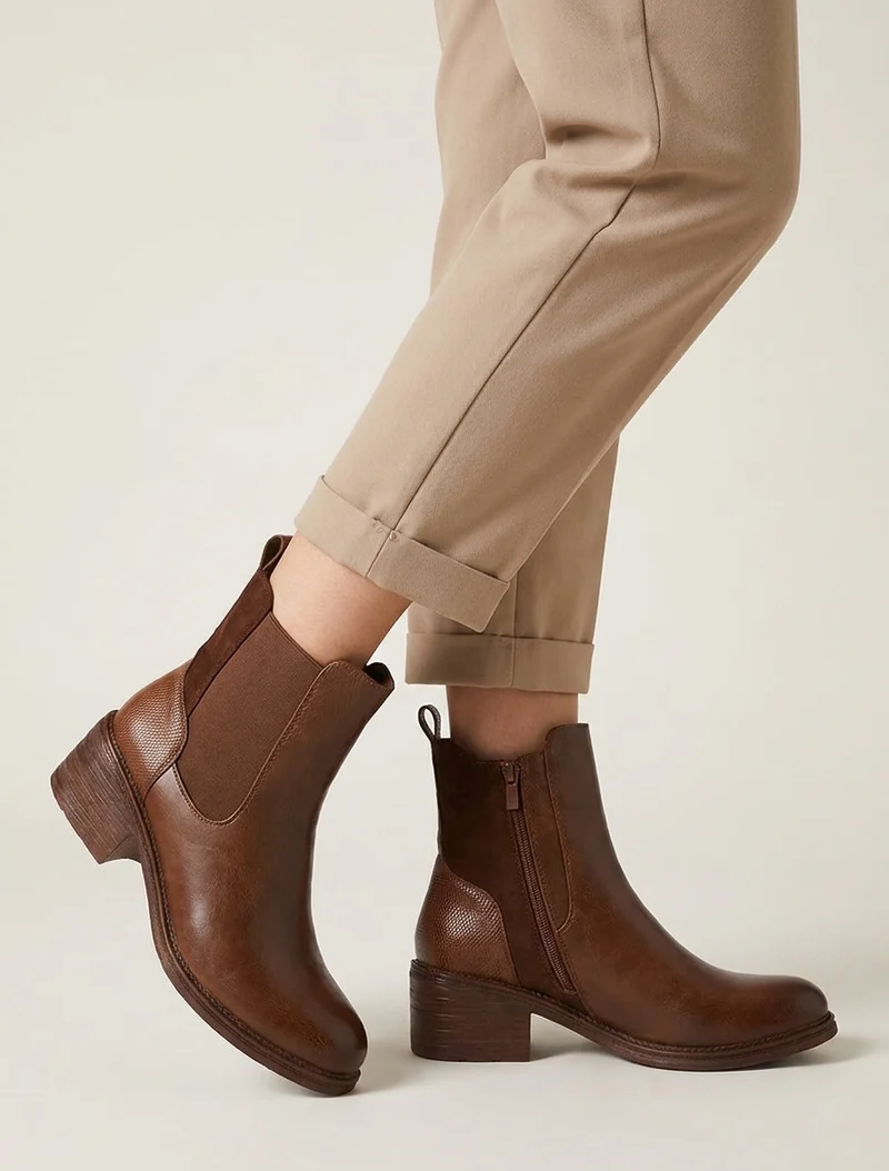 Bottines bimatière à contrefort effet python - Marron