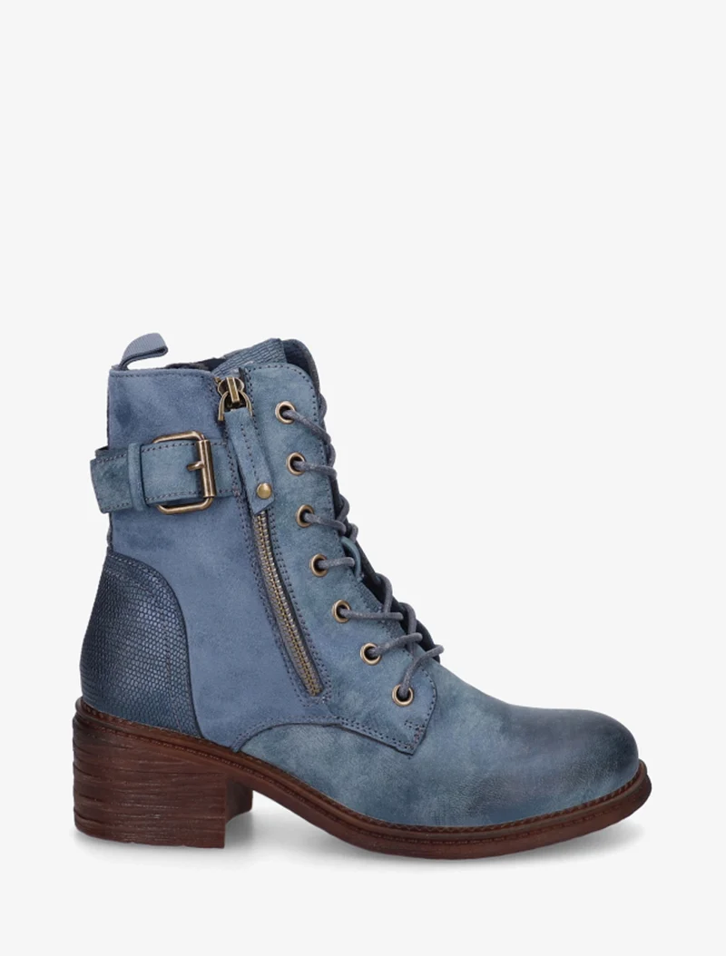 Bottines lacées à boucle et contrefort python - Bleu