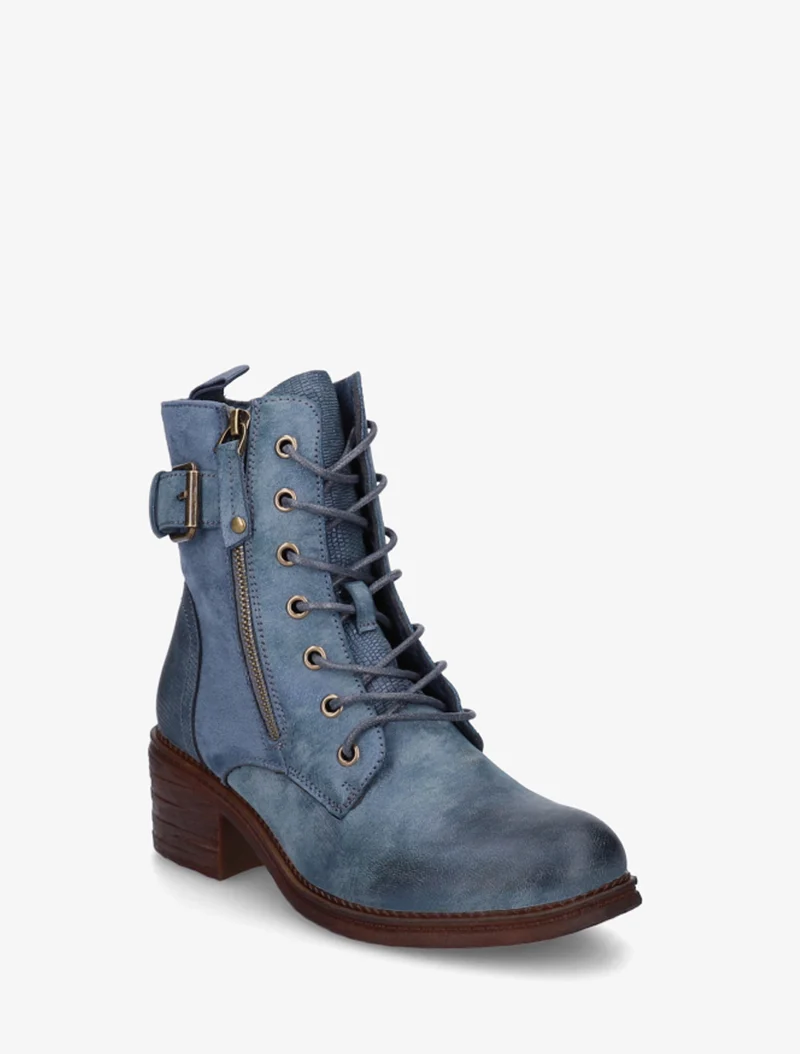 Bottines lacées à boucle et contrefort python - Bleu