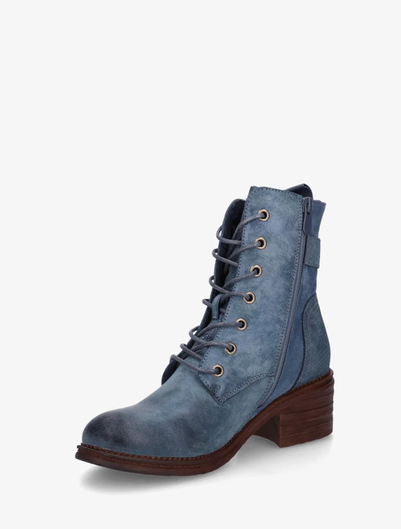 Bottines lacées à boucle et contrefort python - Bleu