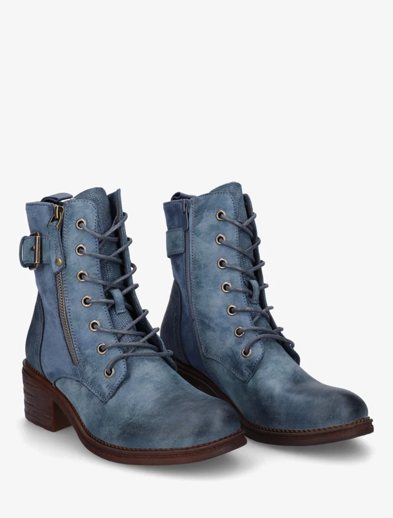 Bottines lacées à boucle et contrefort python - Bleu