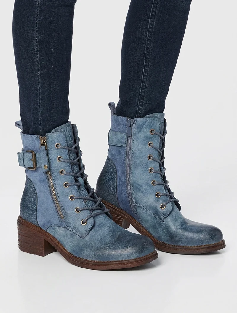 Bottines lacées à boucle et contrefort python - Bleu