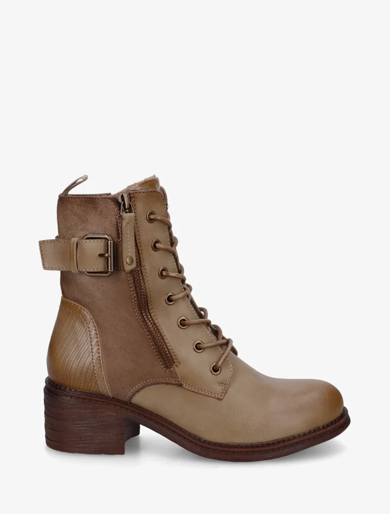 Bottines lacées à boucle et contrefort python - Taupe