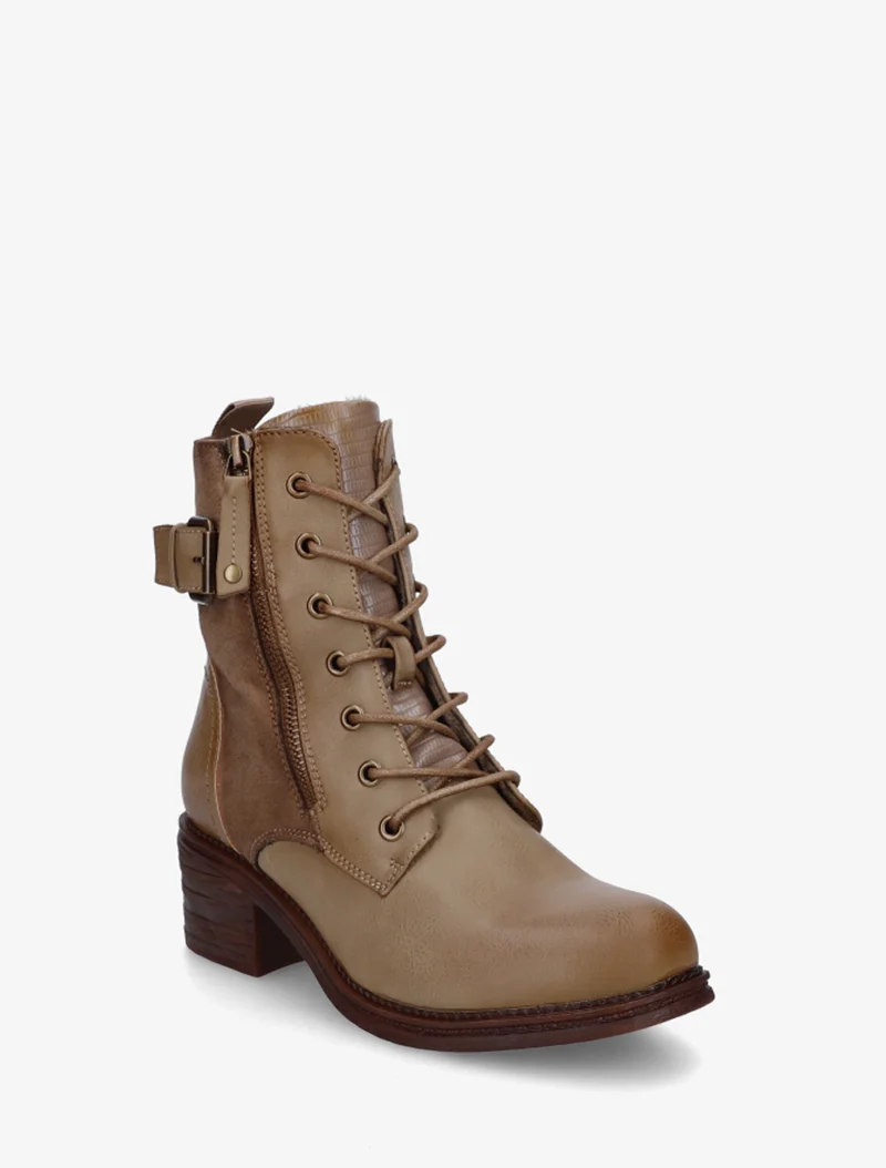 Bottines lacées à boucle et contrefort python - Taupe