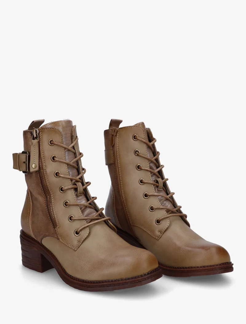 Bottines lacées à boucle et contrefort python - Taupe