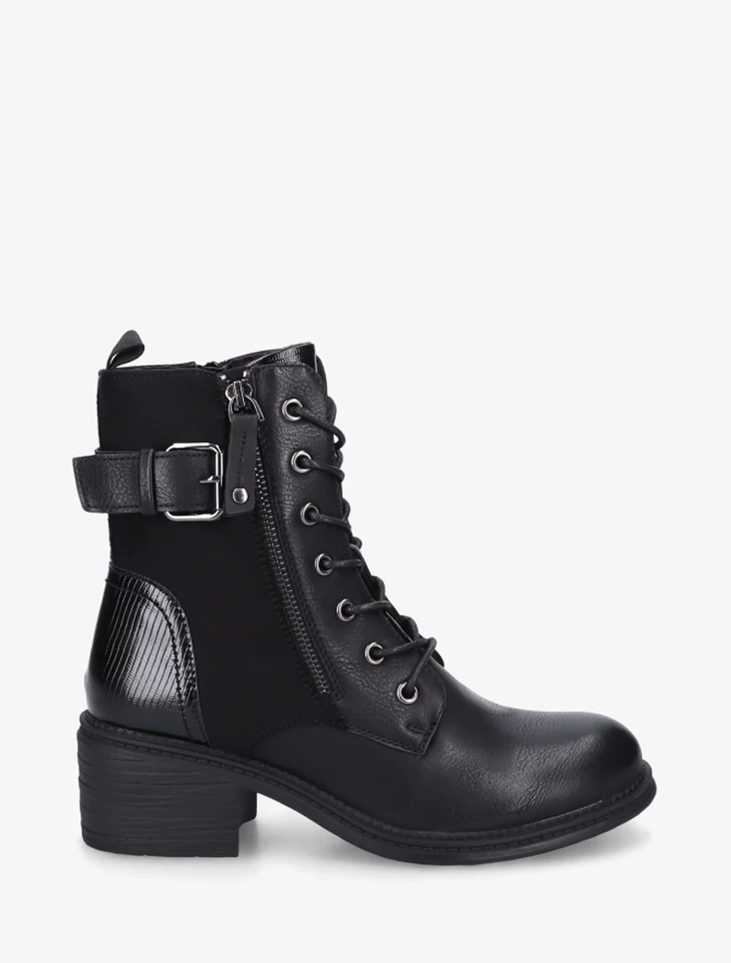 Bottines lacées à boucle et contrefort python - Noir