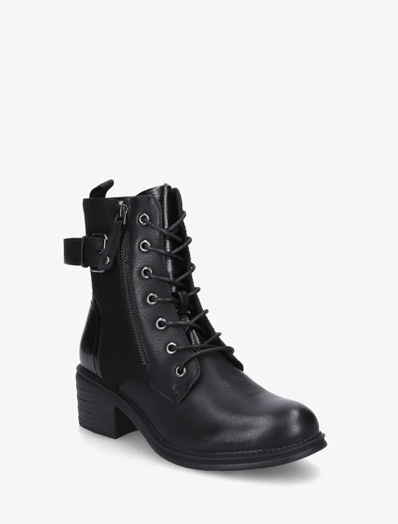 Bottines lacées à boucle et contrefort python - Noir