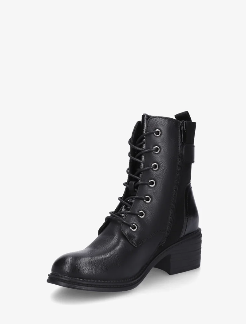 Bottines lacées à boucle et contrefort python - Noir