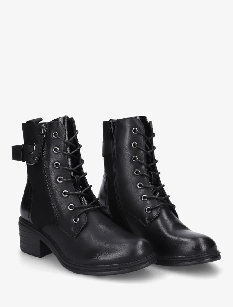 Bottines lacées à boucle et contrefort python - Noir