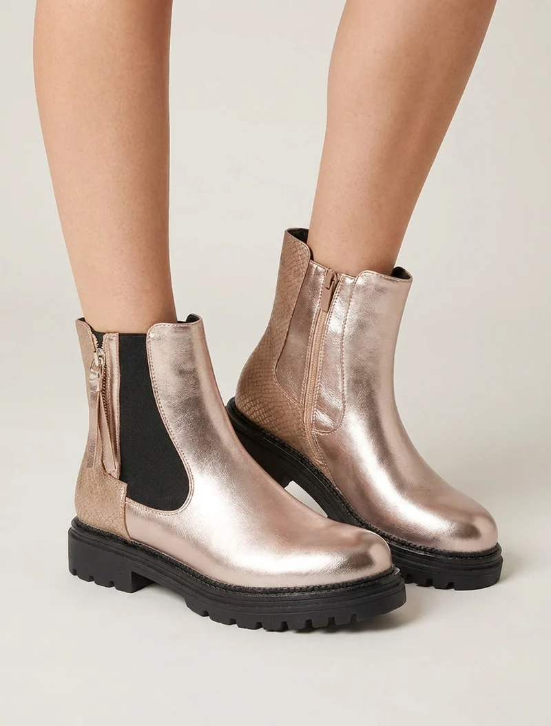 Bottines élastiquées à zip décoratif - Rose gold