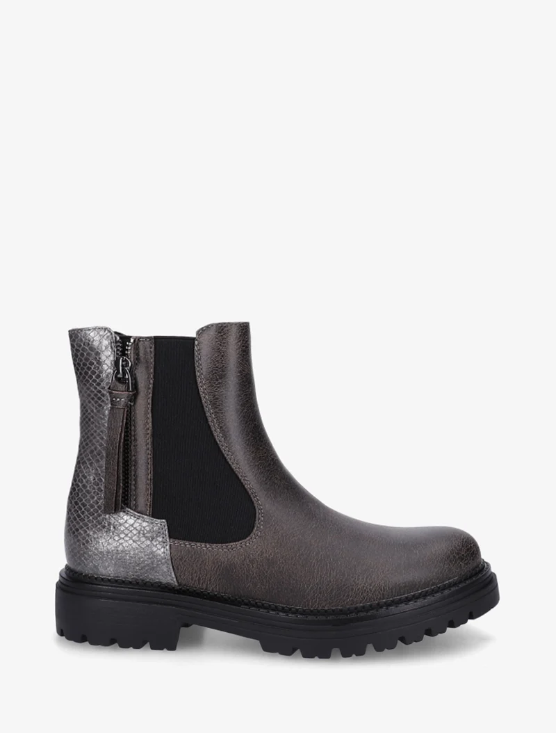 Bottines élastiquées à zip décoratif - Gris foncé