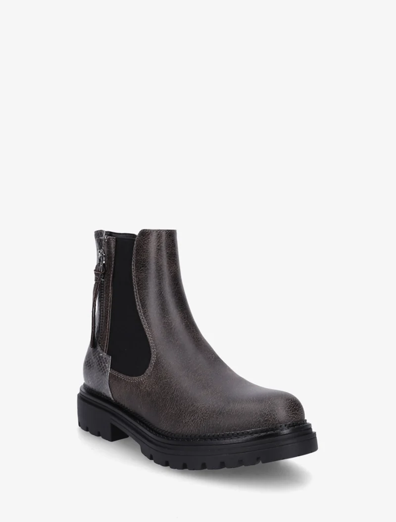 Bottines élastiquées à zip décoratif - Gris foncé