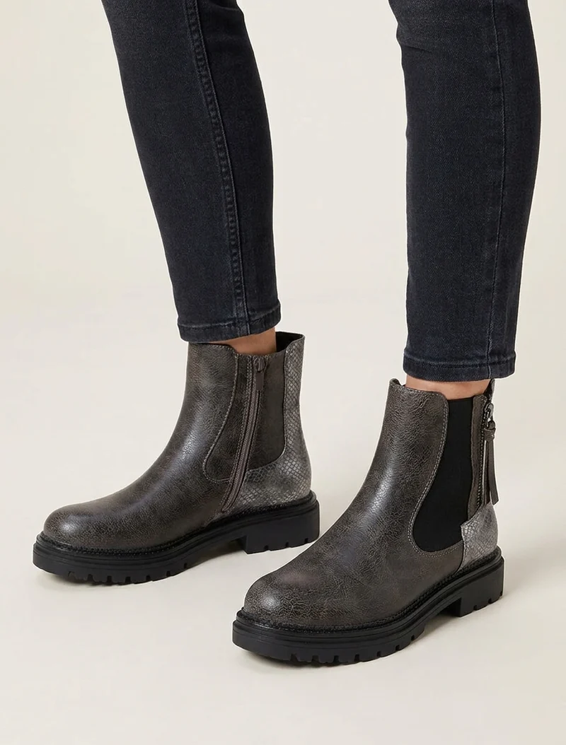Bottines élastiquées à zip décoratif - Gris foncé