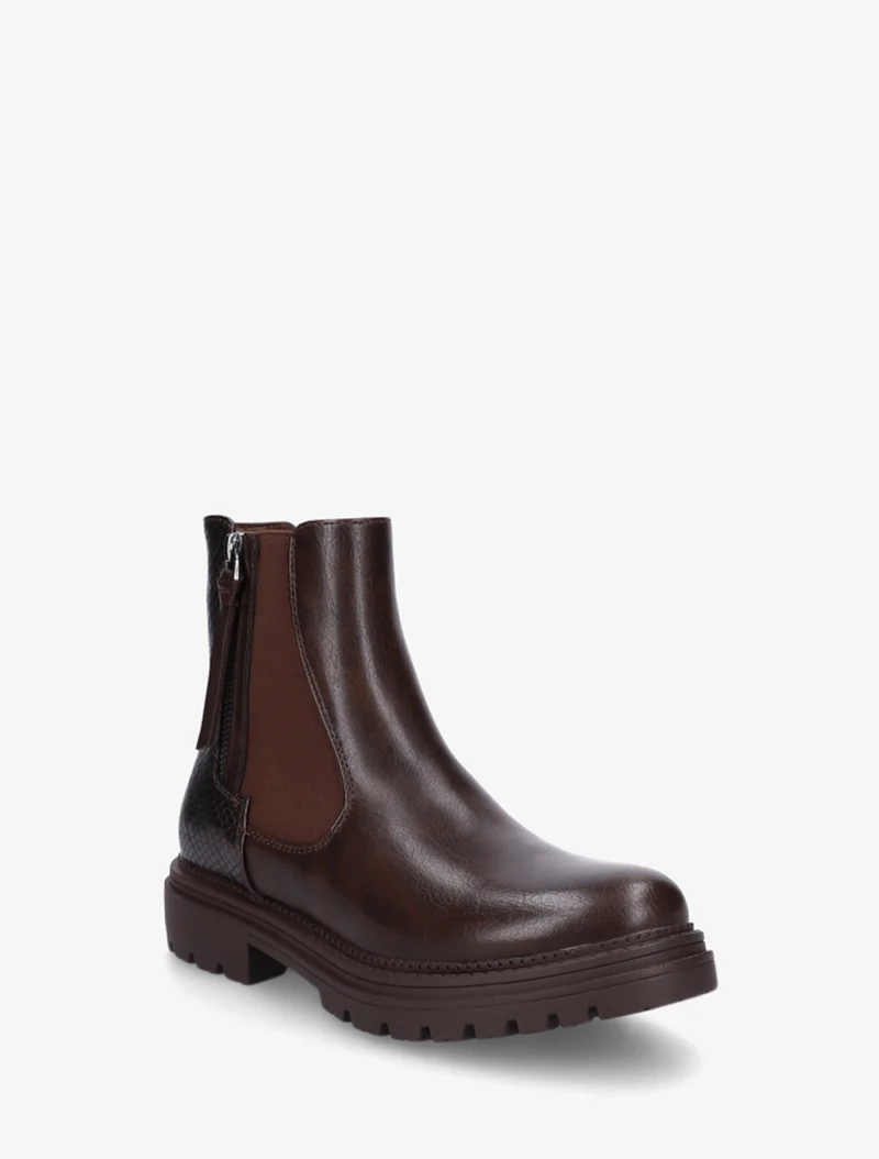Bottines élastiquées à zip décoratif - Marron