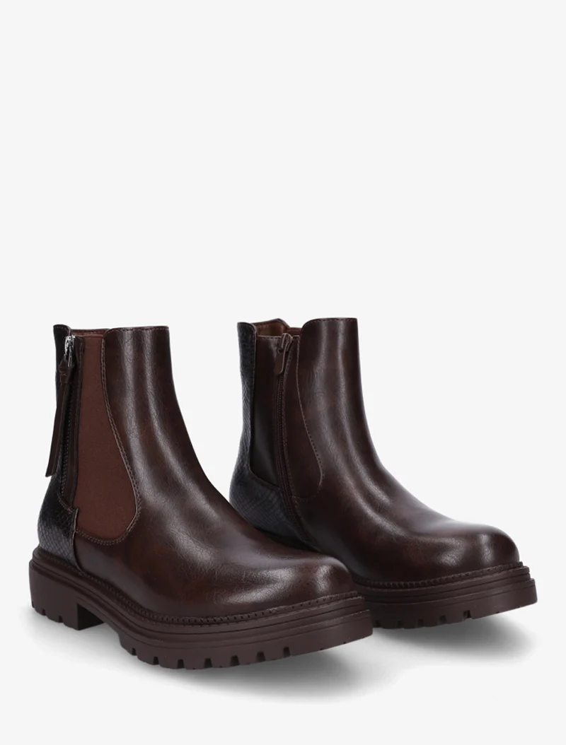 Bottines élastiquées à zip décoratif - Marron
